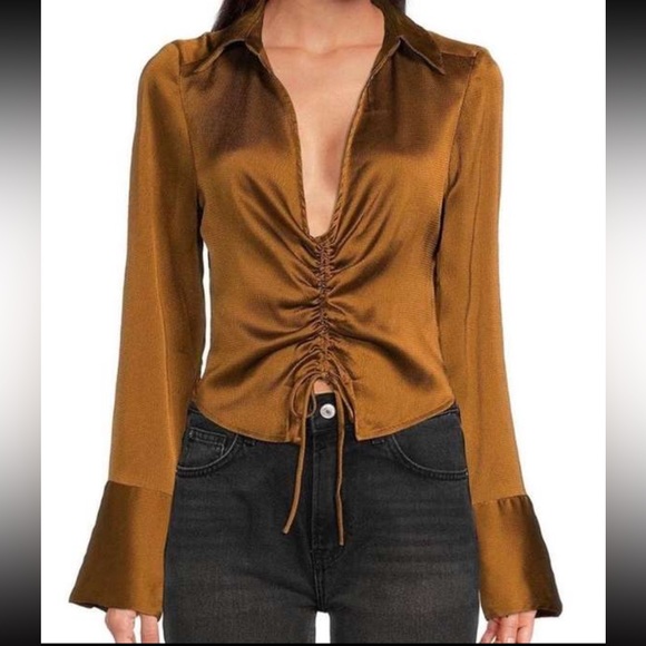 Free People Tops - Free People Aurora Long Sleeve V-Neck Blouse in tiger eye